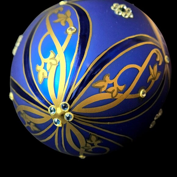 Komozja Family Blue Jeweled Glass Egg 5" Ornament Handcrafted Polish Blown Glass - Picture 6 of 10